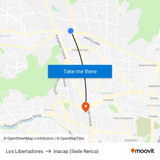 Los Libertadores to Inacap (Sede Renca) map