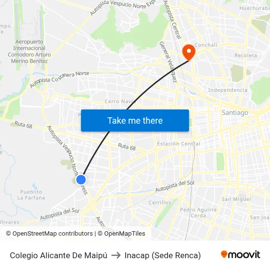 Colegio Alicante De Maipú to Inacap (Sede Renca) map