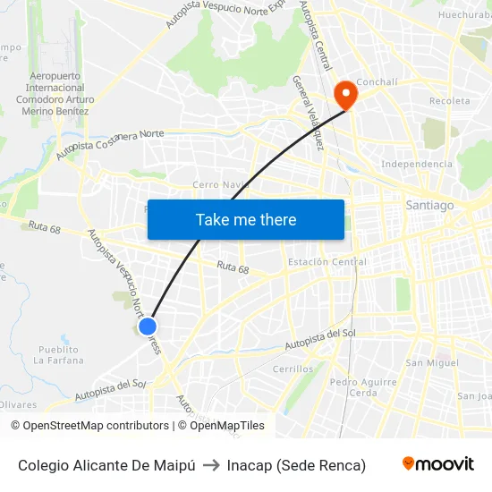Colegio Alicante De Maipú to Inacap (Sede Renca) map