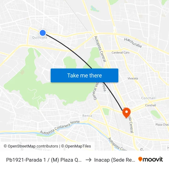 Pb1921-Parada 1 / (M) Plaza Quilicura to Inacap (Sede Renca) map