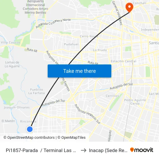 Pi1857-Parada  / Terminal   Las Acacias to Inacap (Sede Renca) map