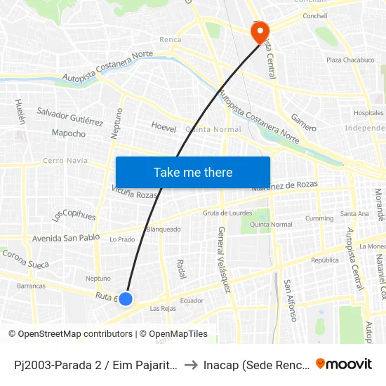 Pj2003-Parada 2 / Eim Pajaritos to Inacap (Sede Renca) map