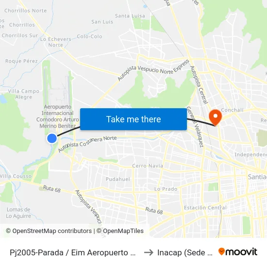 Pj2005-Parada  / Eim Aeropuerto   Red Movilidad to Inacap (Sede Renca) map