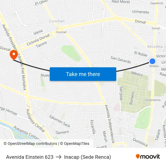 Avenida Einstein 623 to Inacap (Sede Renca) map