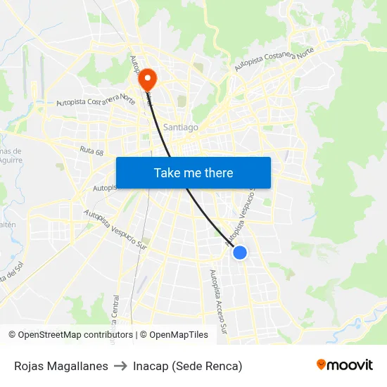 Rojas Magallanes to Inacap (Sede Renca) map