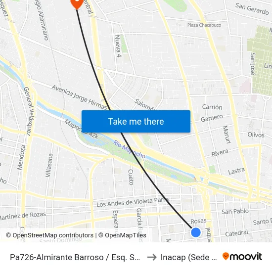 Pa726-Almirante Barroso / Esq. Santo Domingo to Inacap (Sede Renca) map