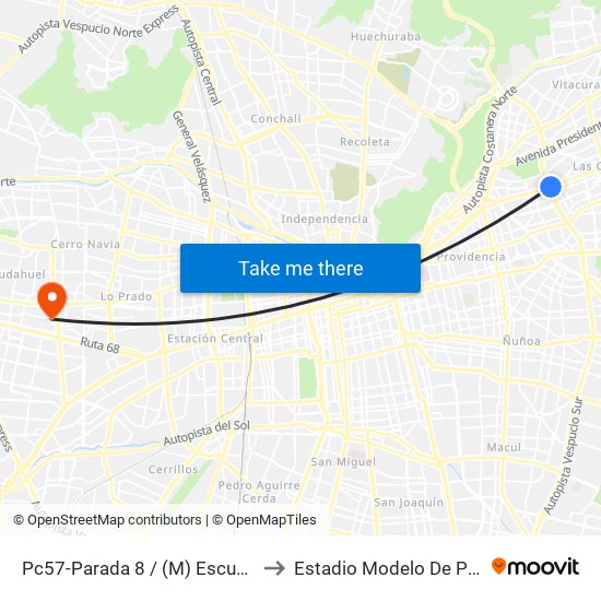 Pc57-Parada 8 / (M) Escuela Militar to Estadio Modelo De Pudahuel map