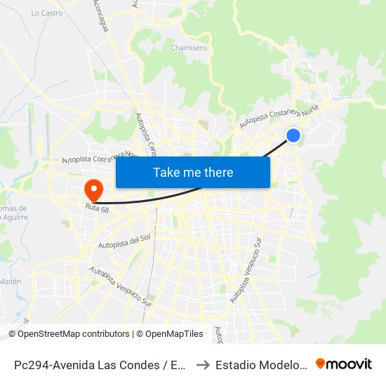 Pc294-Avenida Las Condes / Esq. Av. Padre H. Central to Estadio Modelo De Pudahuel map