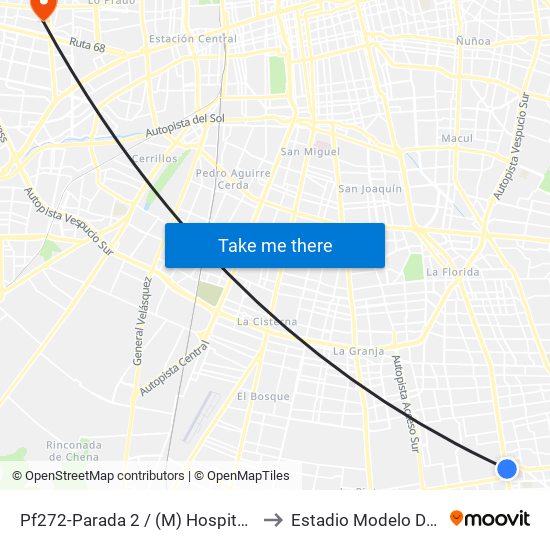 Pf272-Parada 2 / (M) Hospital Sótero Del Río to Estadio Modelo De Pudahuel map