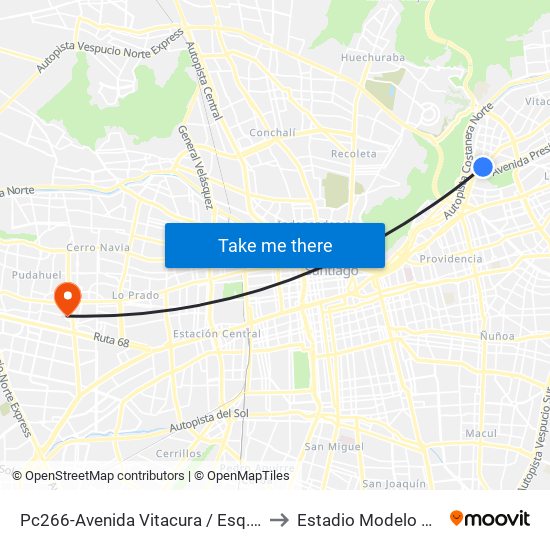 Pc266-Avenida Vitacura / Esq. Nueva Costanera to Estadio Modelo De Pudahuel map