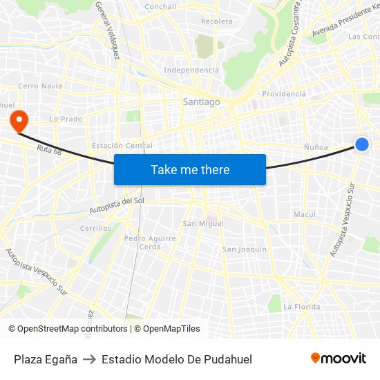Plaza Egaña to Estadio Modelo De Pudahuel map