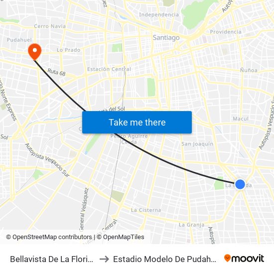 Bellavista De La Florida to Estadio Modelo De Pudahuel map