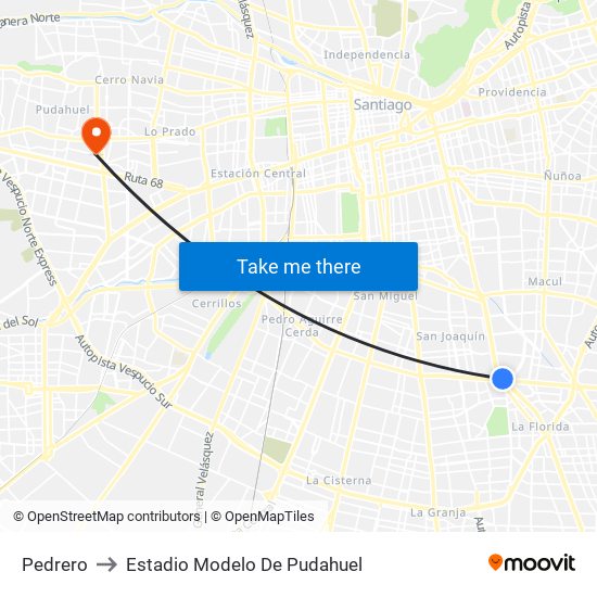 Pedrero to Estadio Modelo De Pudahuel map