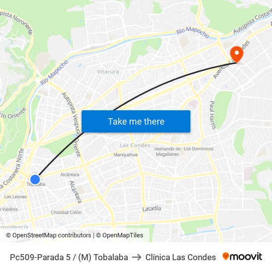 Pc509-Parada 5 / (M) Tobalaba to Clínica Las Condes map