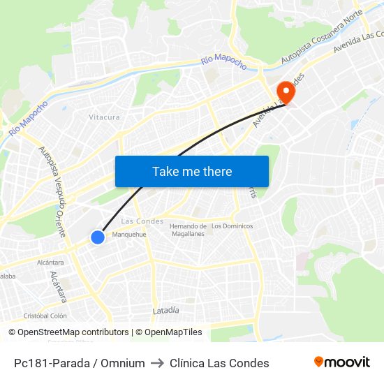 Pc181-Parada / Omnium to Clínica Las Condes map