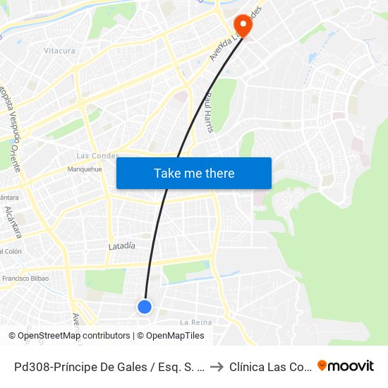 Pd308-Príncipe De Gales / Esq. S. Izquierdo to Clínica Las Condes map