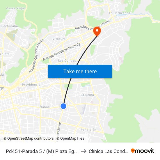 Pd451-Parada 5 / (M) Plaza Egaña to Clínica Las Condes map