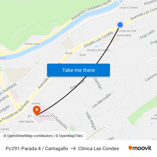 Pc291-Parada 4 / Cantagallo to Clínica Las Condes map
