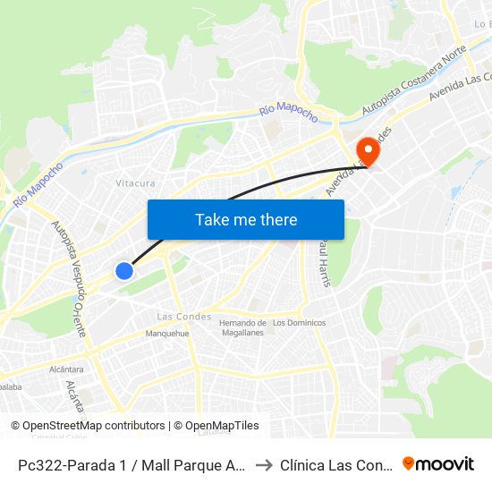 Pc322-Parada 1 / Mall Parque Arauco to Clínica Las Condes map