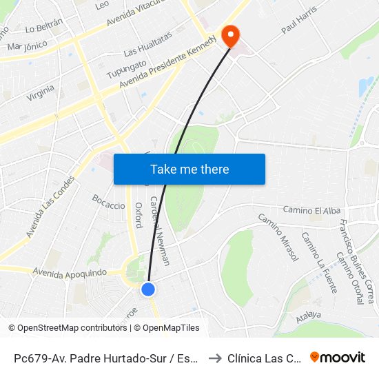 Pc679-Av. Padre Hurtado-Sur / Esq. Patagonia to Clínica Las Condes map