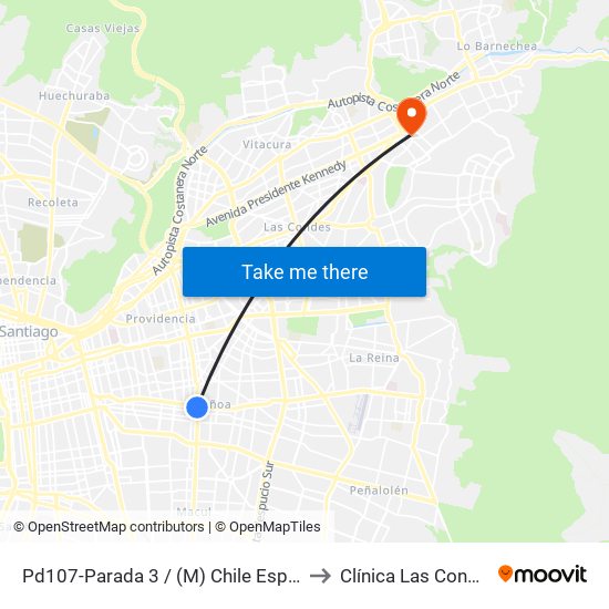 Pd107-Parada 3 / (M) Chile España to Clínica Las Condes map