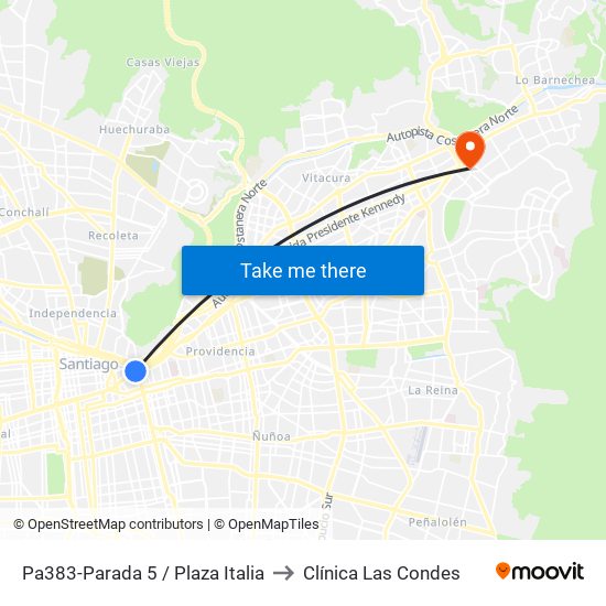 Pa383-Parada 5 / Plaza Italia to Clínica Las Condes map