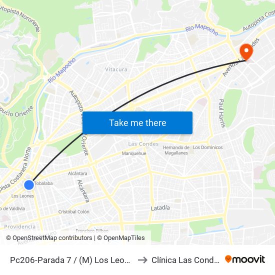 Pc206-Parada 7 / (M) Los Leones to Clínica Las Condes map
