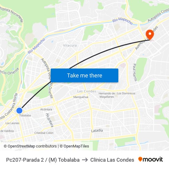 Pc207-Parada 2 / (M) Tobalaba to Clínica Las Condes map