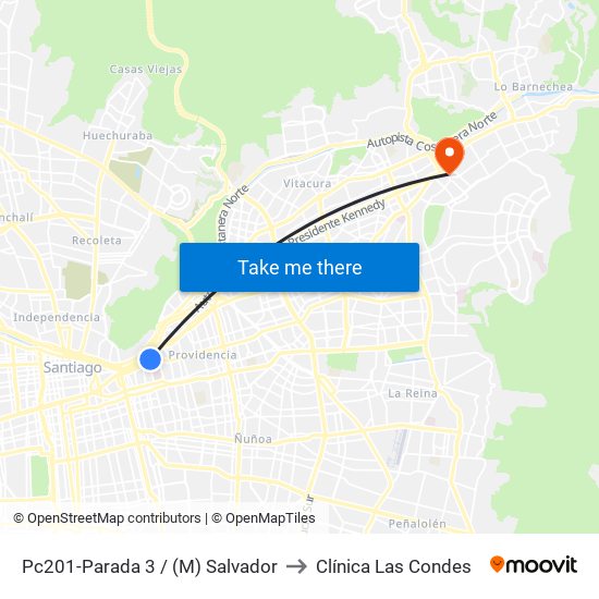 Pc201-Parada 3 / (M) Salvador to Clínica Las Condes map