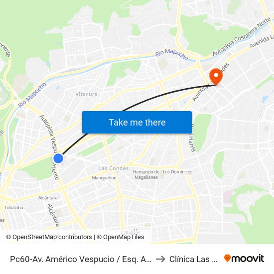 Pc60-Av. Américo Vespucio / Esq. Av. Pdte. Kennedy to Clínica Las Condes map