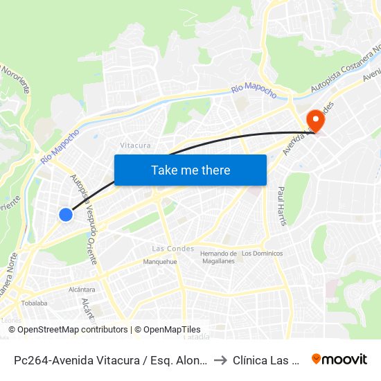 Pc264-Avenida Vitacura / Esq. Alonso De Córdova to Clínica Las Condes map