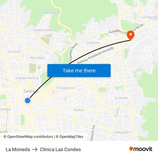 La Moneda to Clínica Las Condes map