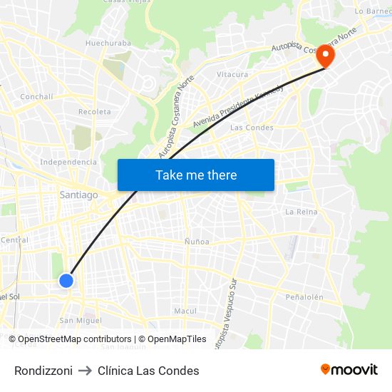 Rondizzoni to Clínica Las Condes map