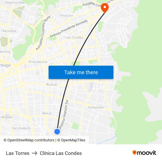 Las Torres to Clínica Las Condes map
