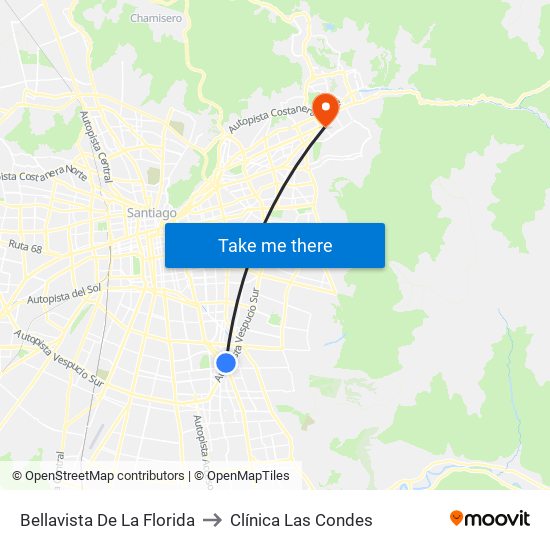 Bellavista De La Florida to Clínica Las Condes map