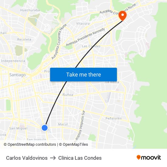 Carlos Valdovinos to Clínica Las Condes map