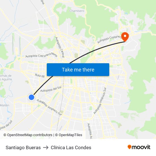 Santiago Bueras to Clínica Las Condes map