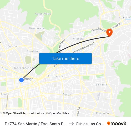 Pa774-San Martín / Esq. Santo Domingo to Clínica Las Condes map