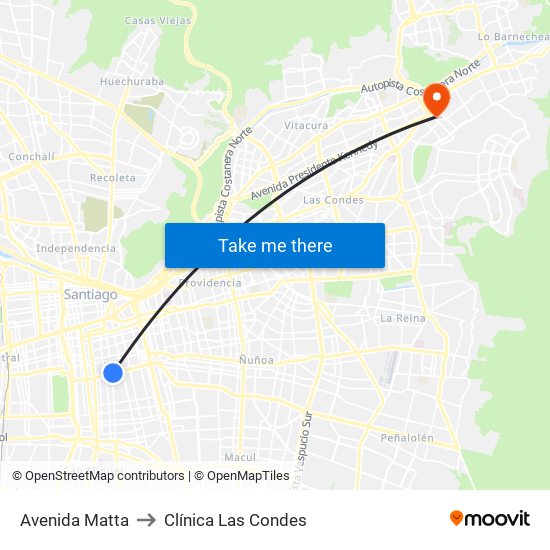 Avenida Matta to Clínica Las Condes map