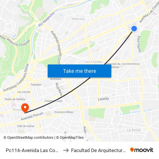 Pc116-Avenida Las Condes / Esq. G. Fuenzalida to Facultad De Arquitectura Universidad Finis Terrae map