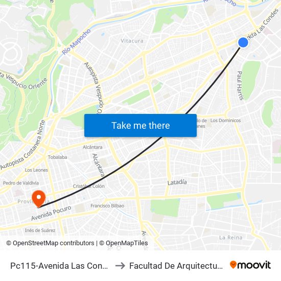 Pc115-Avenida Las Condes / Esq. Psje. Las Condes to Facultad De Arquitectura Universidad Finis Terrae map