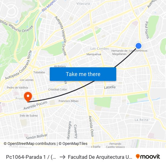 Pc1064-Parada 1 / (M) Los Dominicos to Facultad De Arquitectura Universidad Finis Terrae map