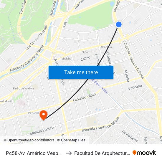 Pc58-Av. Américo Vespucio / Esq. Av. Pdte. Riesco to Facultad De Arquitectura Universidad Finis Terrae map