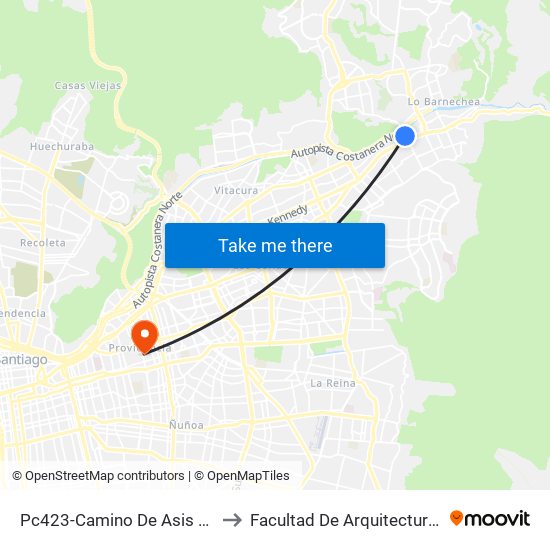 Pc423-Camino De Asis / Esq. Escrivá De Balaguer to Facultad De Arquitectura Universidad Finis Terrae map