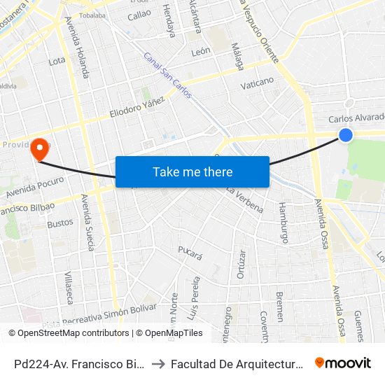 Pd224-Av. Francisco Bilbao / Esq. Av. S. Elcano to Facultad De Arquitectura Universidad Finis Terrae map