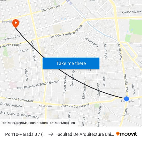 Pd410-Parada 3 / (M) Plaza Egaña to Facultad De Arquitectura Universidad Finis Terrae map