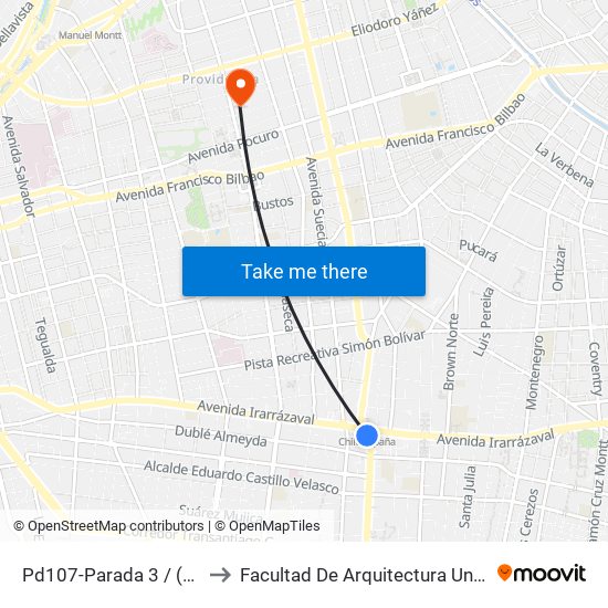 Pd107-Parada 3 / (M) Chile España to Facultad De Arquitectura Universidad Finis Terrae map