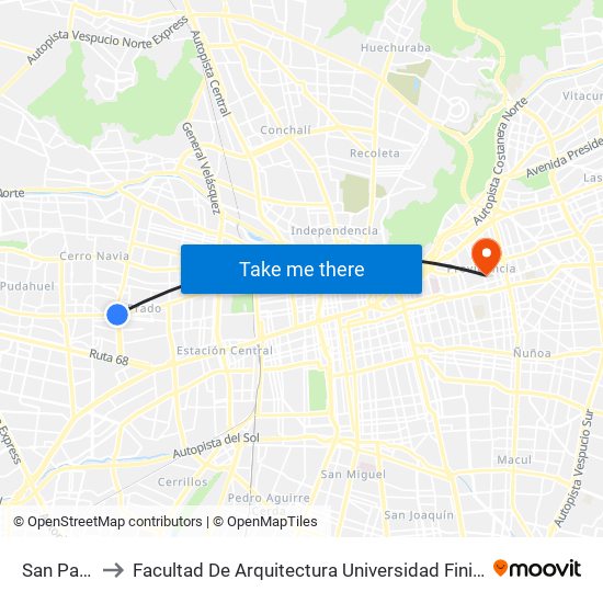 San Pablo to Facultad De Arquitectura Universidad Finis Terrae map
