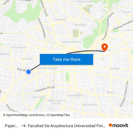 Pajaritos to Facultad De Arquitectura Universidad Finis Terrae map