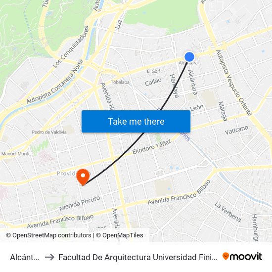 Alcántara to Facultad De Arquitectura Universidad Finis Terrae map